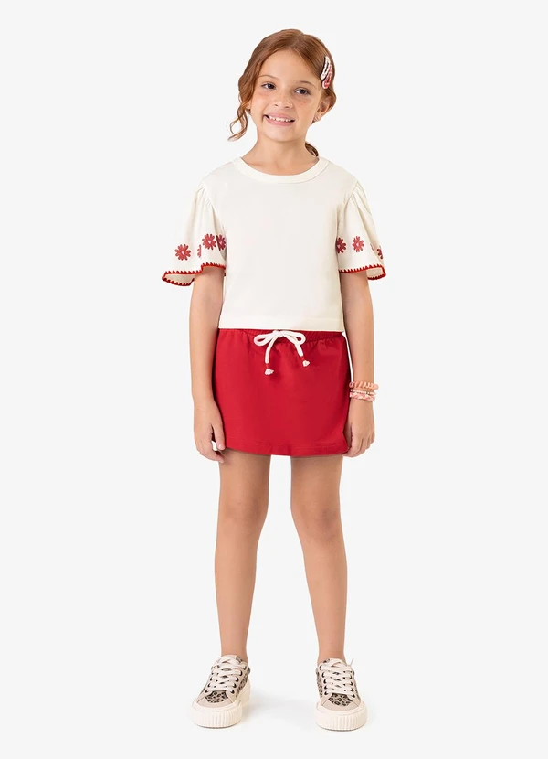 Rovitex - Conjunto Infantil Short Saia e Blusa Bege