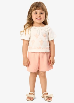 Rovi Kids - Conjunto Infantil Shorts com Blusa Bege - ROVI KIDS