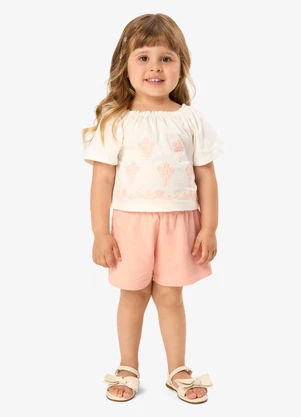 Rovi Kids - Conjunto Infantil Shorts com Blusa Bege - ROVI KIDS