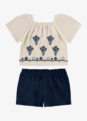 Rovi Kids - Conjunto Infantil Shorts com Blusa Bege - ROVI KIDS