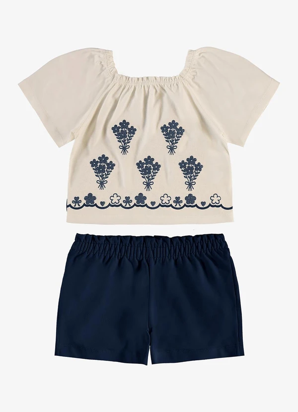 Rovi Kids - Conjunto Infantil Shorts com Blusa Bege