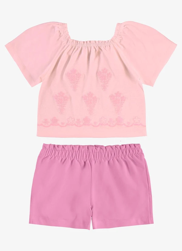 Rovi Kids - Conjunto Infantil Shorts com Blusa Rosa