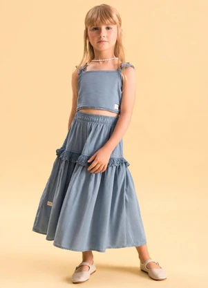 Bugbee - Conjunto Infantil Tecido Cambraia Renda Azul - BUGBEE