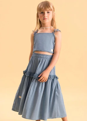 Bugbee - Conjunto Infantil Tecido Cambraia Renda Azul - BUGBEE
