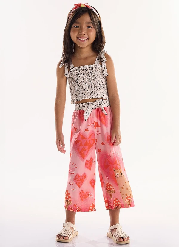 Três e Já - Conjunto Infantil Top e Calça Bege 1