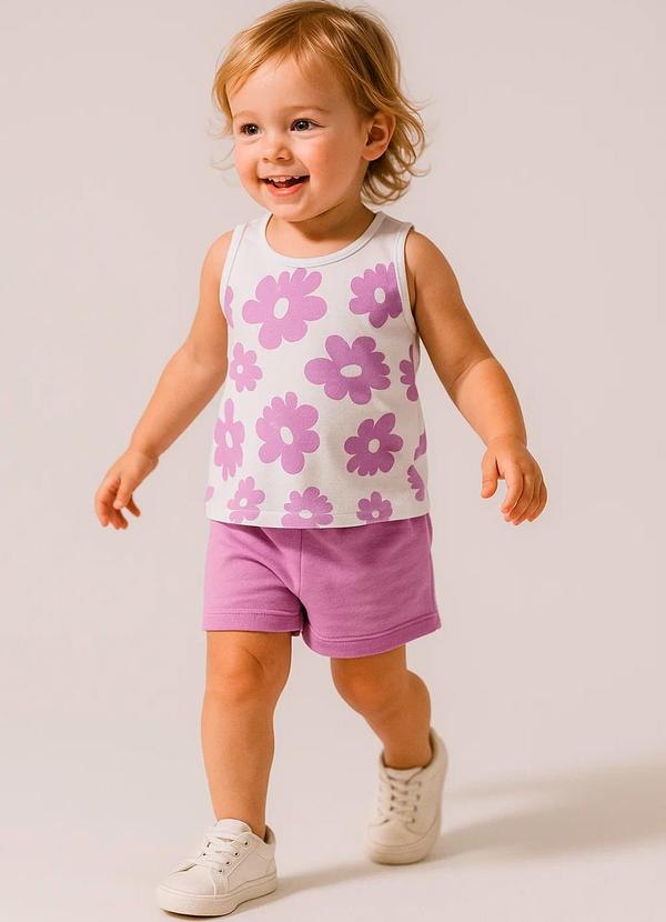 Rosa Azul - Conjunto Infantil Verão Regata Flores Iaia Rosa