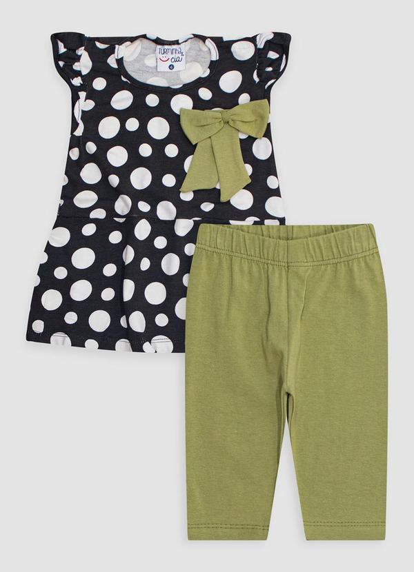Turminha - Conjunto Infantil Viscolycra Cotton Poa Preto