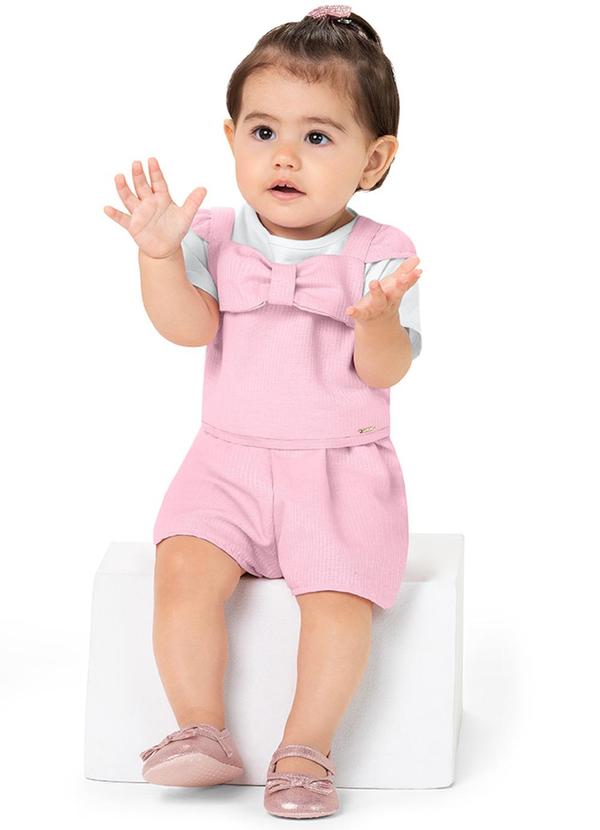 Alenice - Conjunto Jardineira com Laço Menina Branco