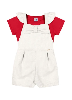 Outlet - Conjunto Jardineira com Laço Menina Vermelho - OUTLET