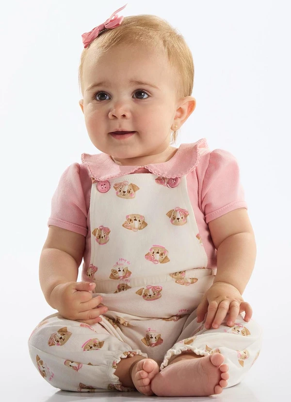 Up Baby - Conjunto Jardineira e Body Bebê Rosa