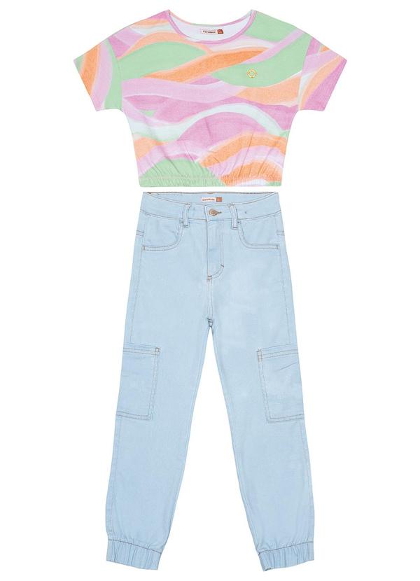 Carinhoso - Conjunto Jeans Cargo Menina Rosa