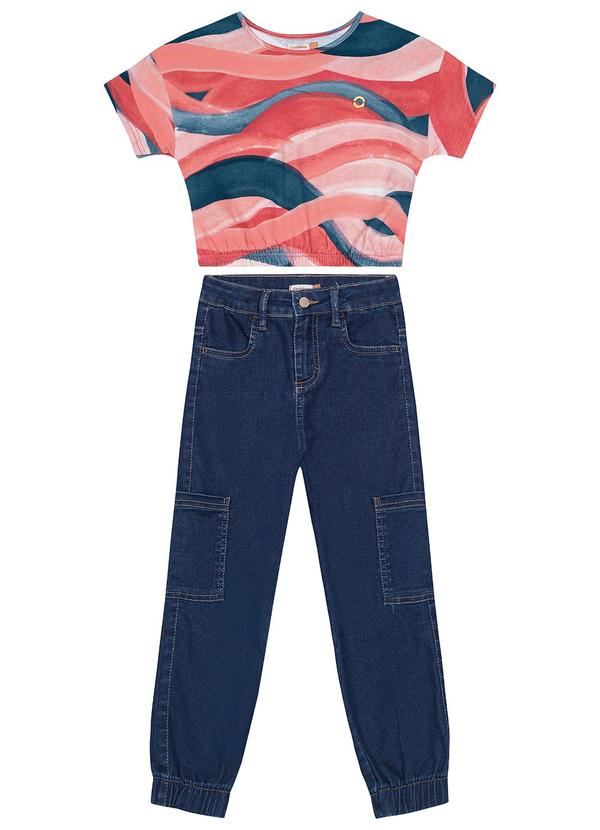 Carinhoso - Conjunto Jeans Cargo Menina Vermelho