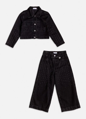 Momi - Conjunto Jeans Preto com Strass Preto - MOMI