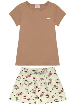Duduka - Conjunto Juvenil Blusa e Short Praia  Marrom - DUDUKA