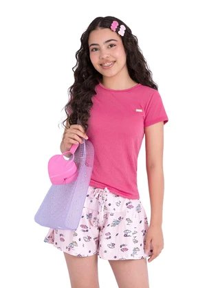 Duduka - Conjunto Juvenil Blusa e Short Praia  Rosa - DUDUKA