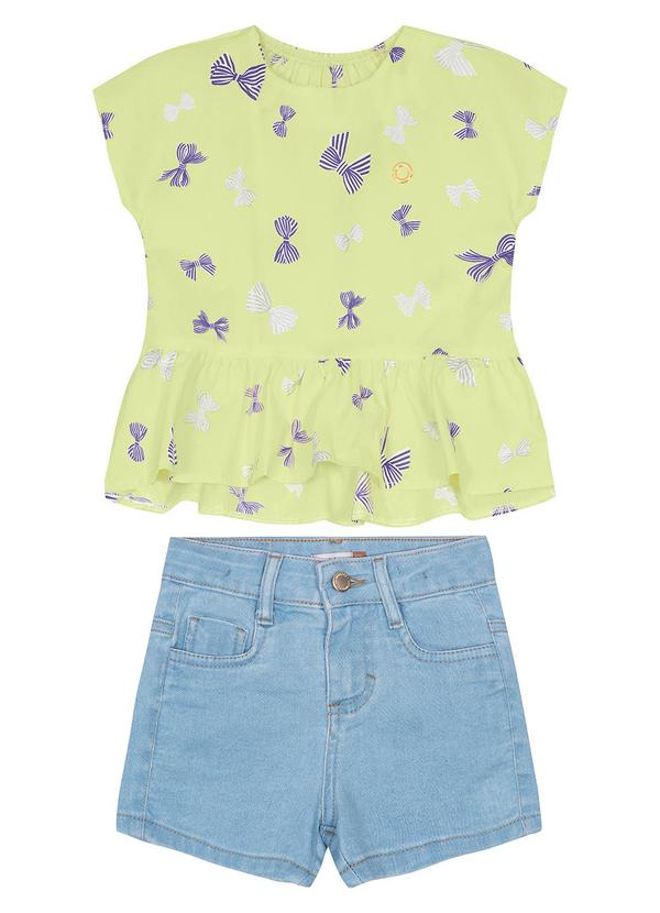 Carinhoso - Conjunto Lacinhos com Jeans Menina Verde