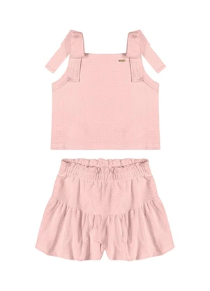 Outlet - Conjunto Laço nos Ombros Menina Rosa  - OUTLET
