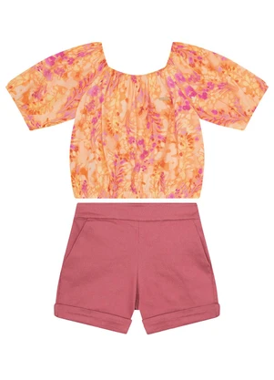 Carinhoso - Conjunto Laranja Cropped Floral Menina - CARINHOSO