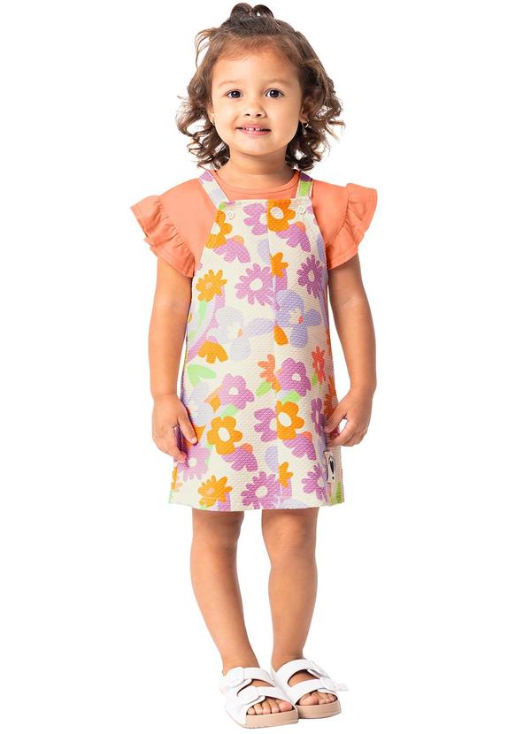 Malwee Kids - Conjunto Laranja Floral Malha Trabalhada Menina