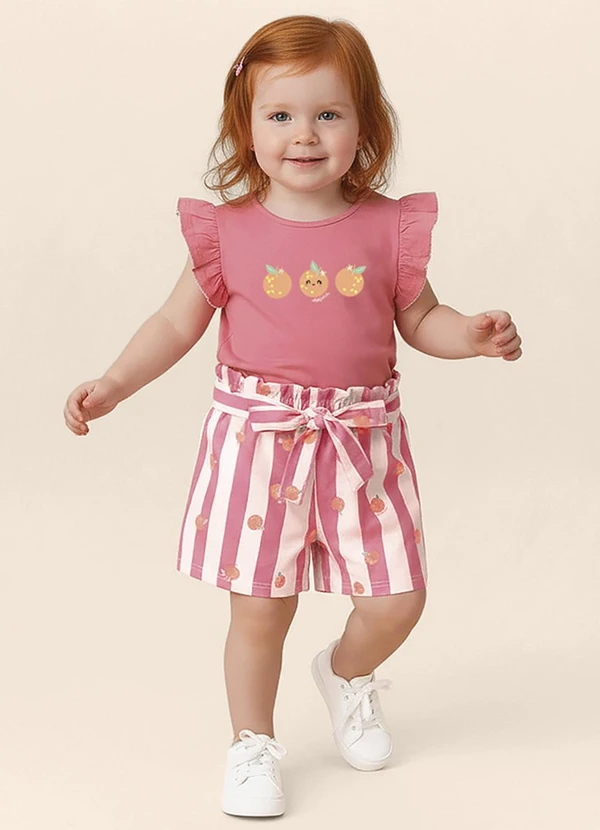 Malwee Kids - Conjunto Laranjas com Glitter Rosa