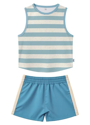 Malwee Kids - Conjunto Listrada em Cotton Azul Pastel - MALWEE KIDS