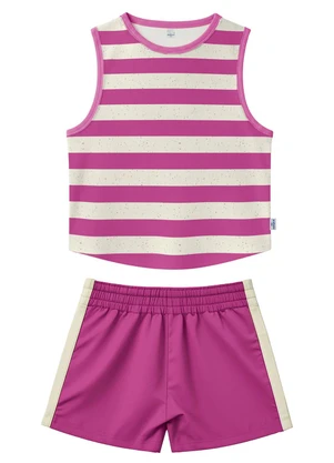 Malwee Kids - Conjunto Listrada em Cotton Rosa - MALWEE KIDS