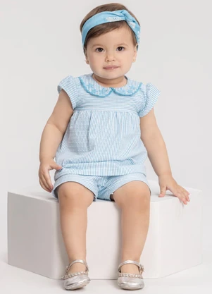 Alakazoo - Conjunto Listrado com Blusa e Shorts Azul - ALAKAZOO
