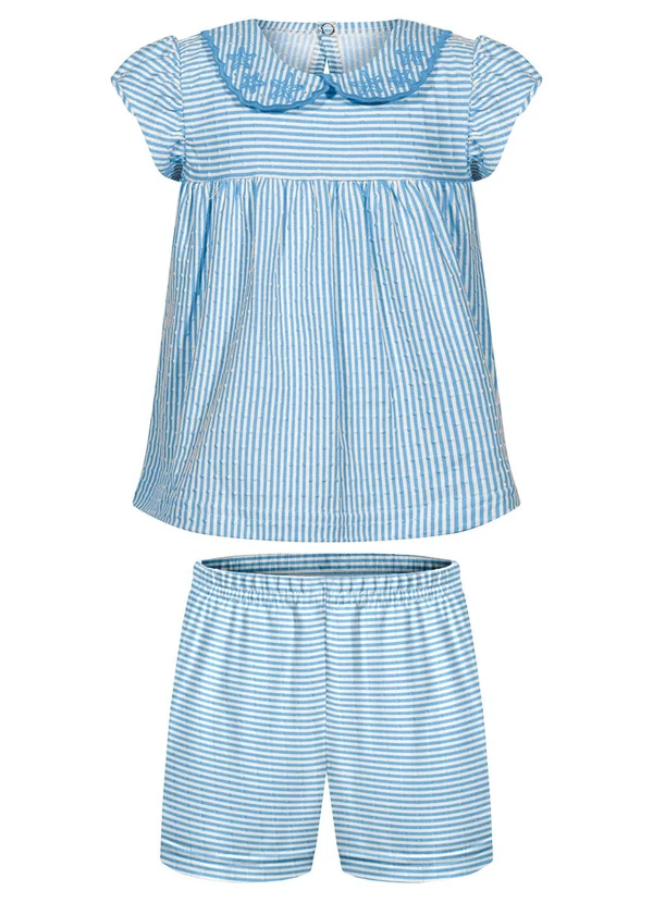 Alakazoo - Conjunto Listrado com Blusa e Shorts Azul 2