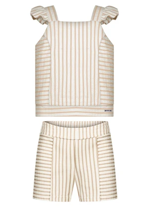 Alakazoo - Conjunto Listrado com Blusa e Shorts Bege - ALAKAZOO