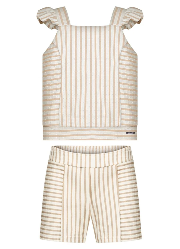 Alakazoo - Conjunto Listrado com Blusa e Shorts Bege 2