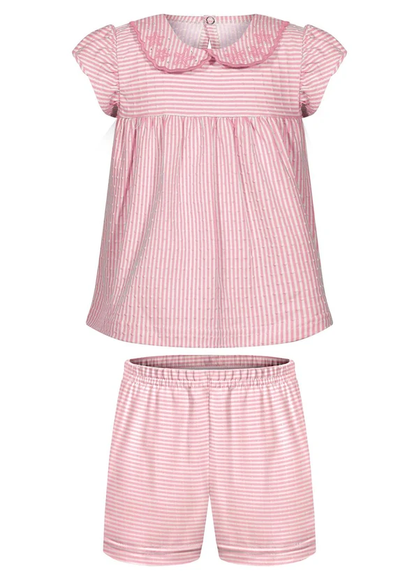 Alakazoo - Conjunto Listrado com Blusa e Shorts Rosa 1
