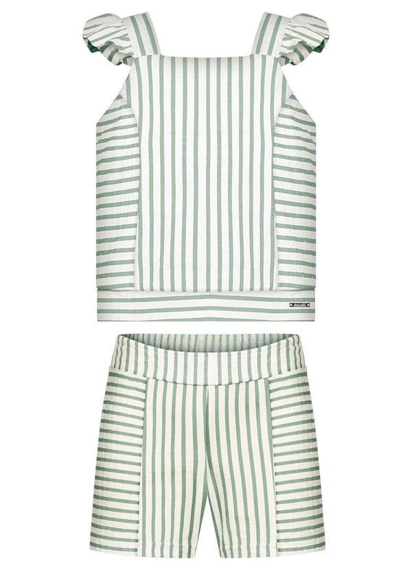 Alakazoo - Conjunto Listrado com Blusa e Shorts Verde 1