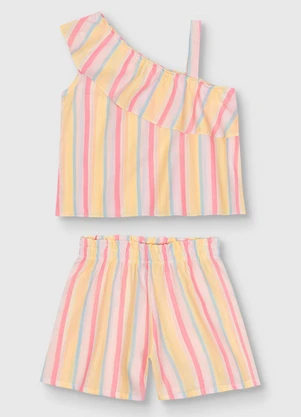 Carinhoso - Conjunto Listrado com Lurex Menina Amarelo - CARINHOSO