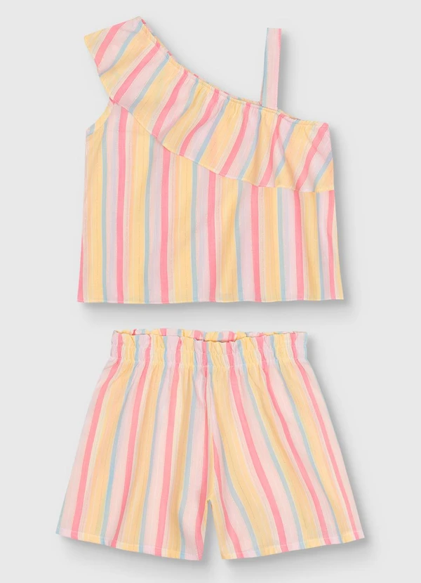 Carinhoso - Conjunto Listrado com Lurex Menina Amarelo