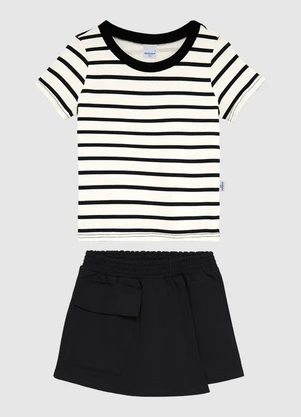 Malwee Kids - Conjunto Listrado com Moletom Preto - MALWEE KIDS