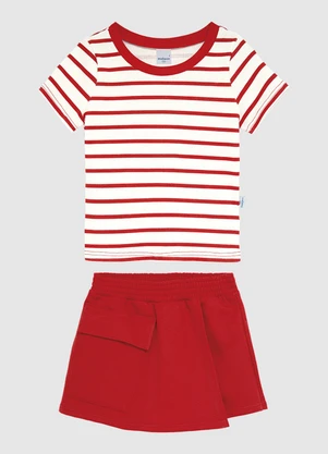 Malwee Kids - Conjunto Listrado com Moletom Vermelho - MALWEE KIDS
