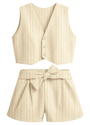 Carinhoso - Conjunto Listrado em Plumetis Areia - CARINHOSO