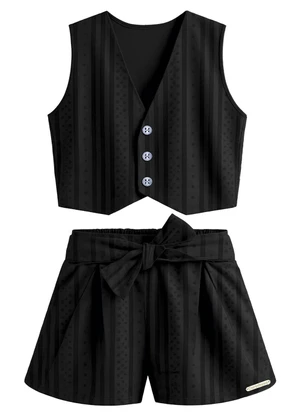 Carinhoso - Conjunto Listrado em Plumetis Preto - CARINHOSO