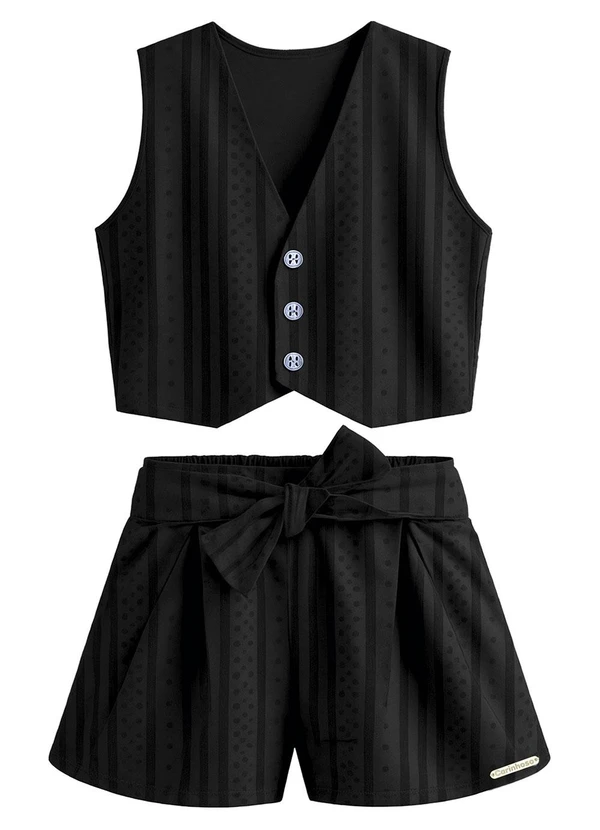 Carinhoso - Conjunto Listrado em Plumetis Preto 2