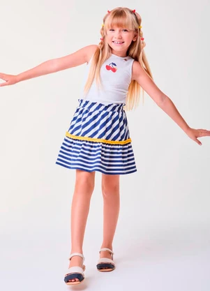 Bimbi - Conjunto Listrado Marinho com Cerejas Marinho - BIMBI