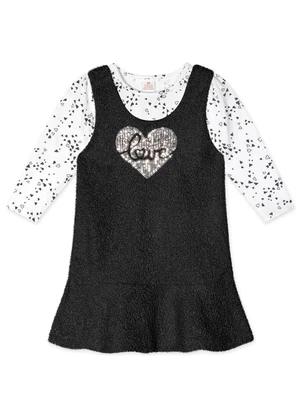 Marisol - Conjunto Longo com Salopete Infantil Preto - MARISOL