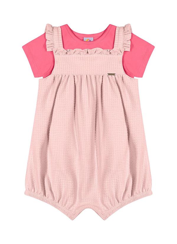 Alenice - Conjunto Macaquinho com Babadinhos Menina Rosa 1