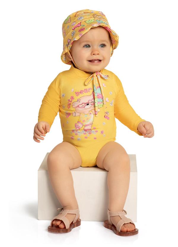 Marlan - Conjunto Maiô e Chapéu Uv Cute Ocean Amarelo