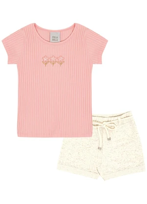 Pulla Bulla - Conjunto Malha Canelada Rosa - PULLA BULLA