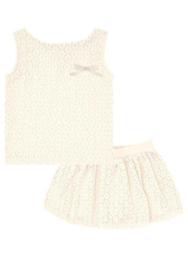 Pulla Bulla - Conjunto Malha Laise e Cotton Leve Menina Bege