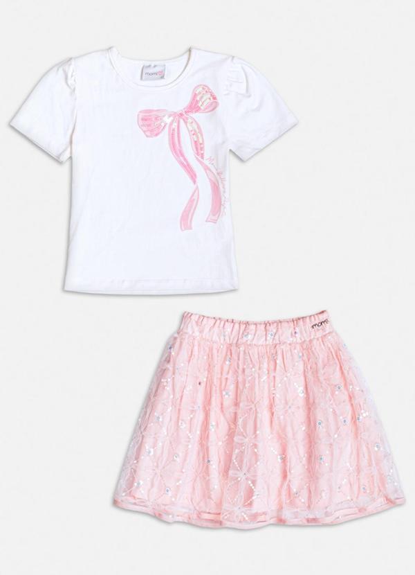 Momi - Conjunto Manga Curta Bordado de Paetê Branco