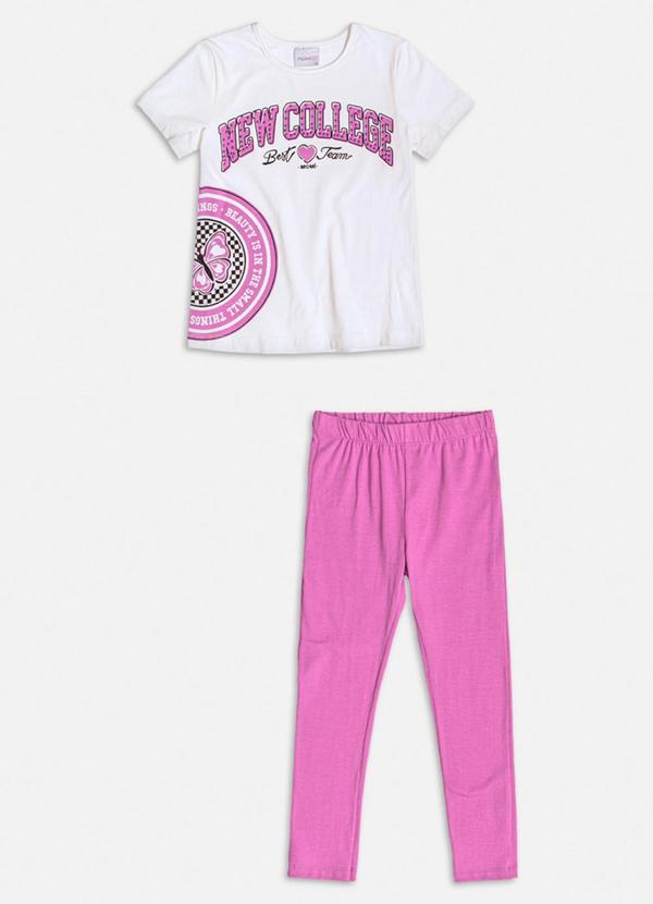 Momi - Conjunto Manga Curta College com Strass Branco