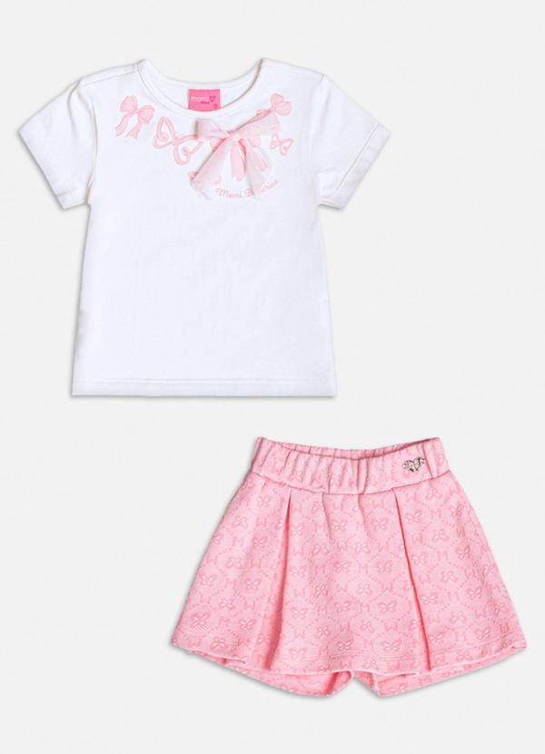 Momi - Conjunto Manga Curta com Laço de Tule Branco