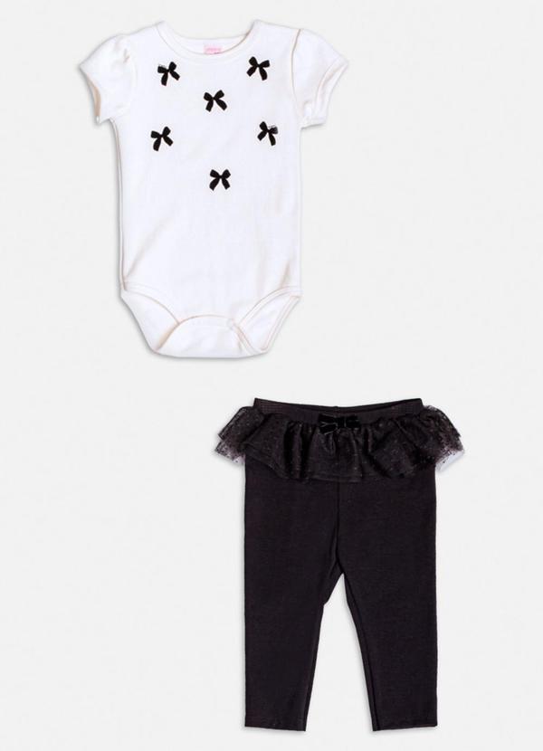 Momi - Conjunto Manga Curta com Laços e Tule Branco