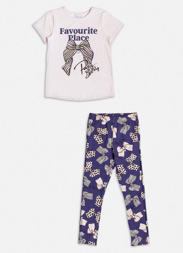 Momi - Conjunto Manga Curta com Strass e Laços Bege 1